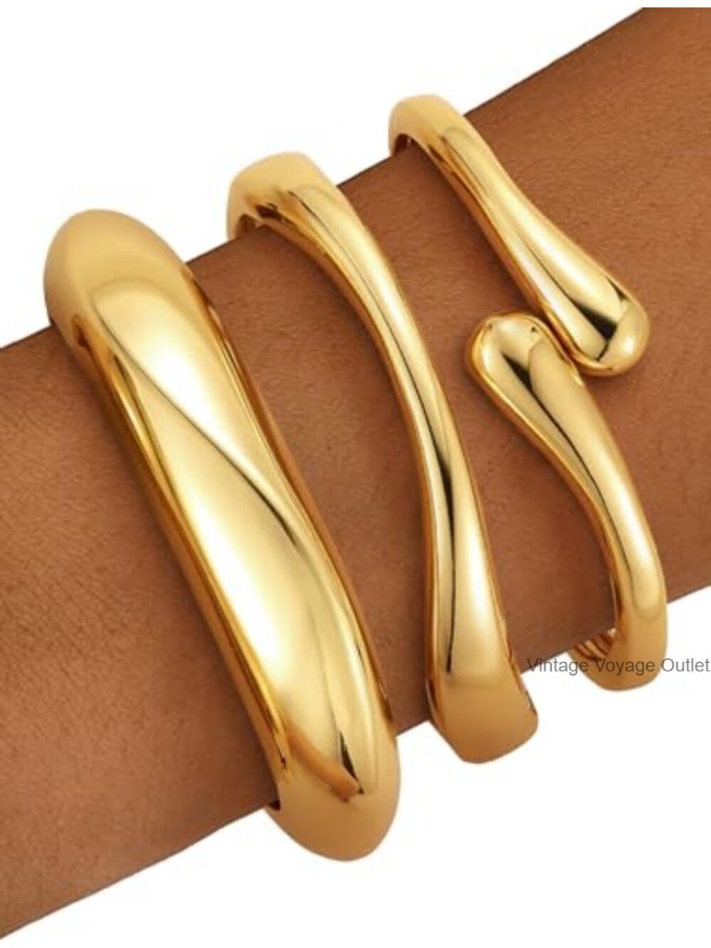 Chunky Gold Bangle Bracelet 14k Gold Plated Wide Cuff Stackable
